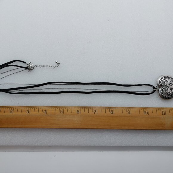 2 Heart Necklace Bronze or Brass Tone Blue Flower & Silver Tone Clear Stones - Picture 8 of 11